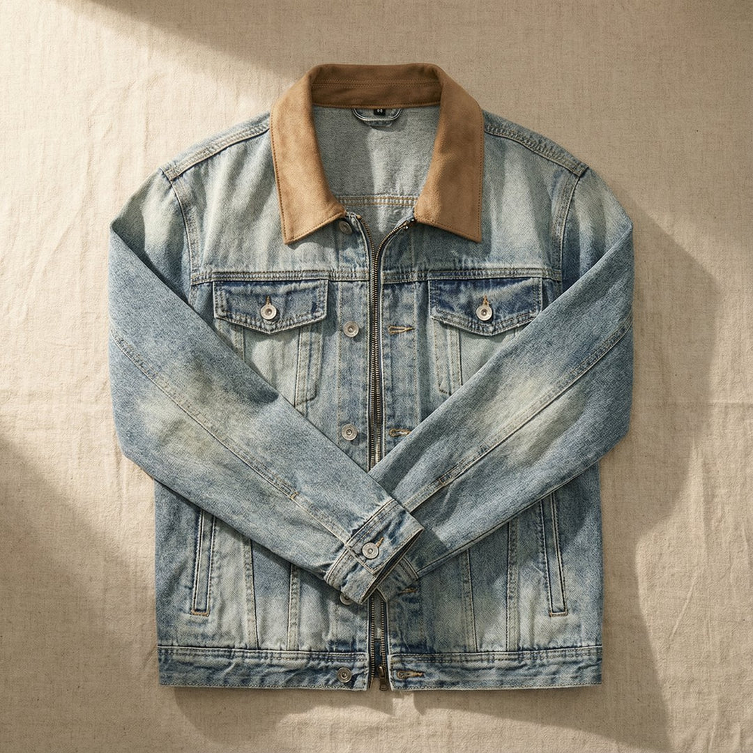 Men's Vintage-Wash Denim Trucker Jacket Mens Coats Outerwear