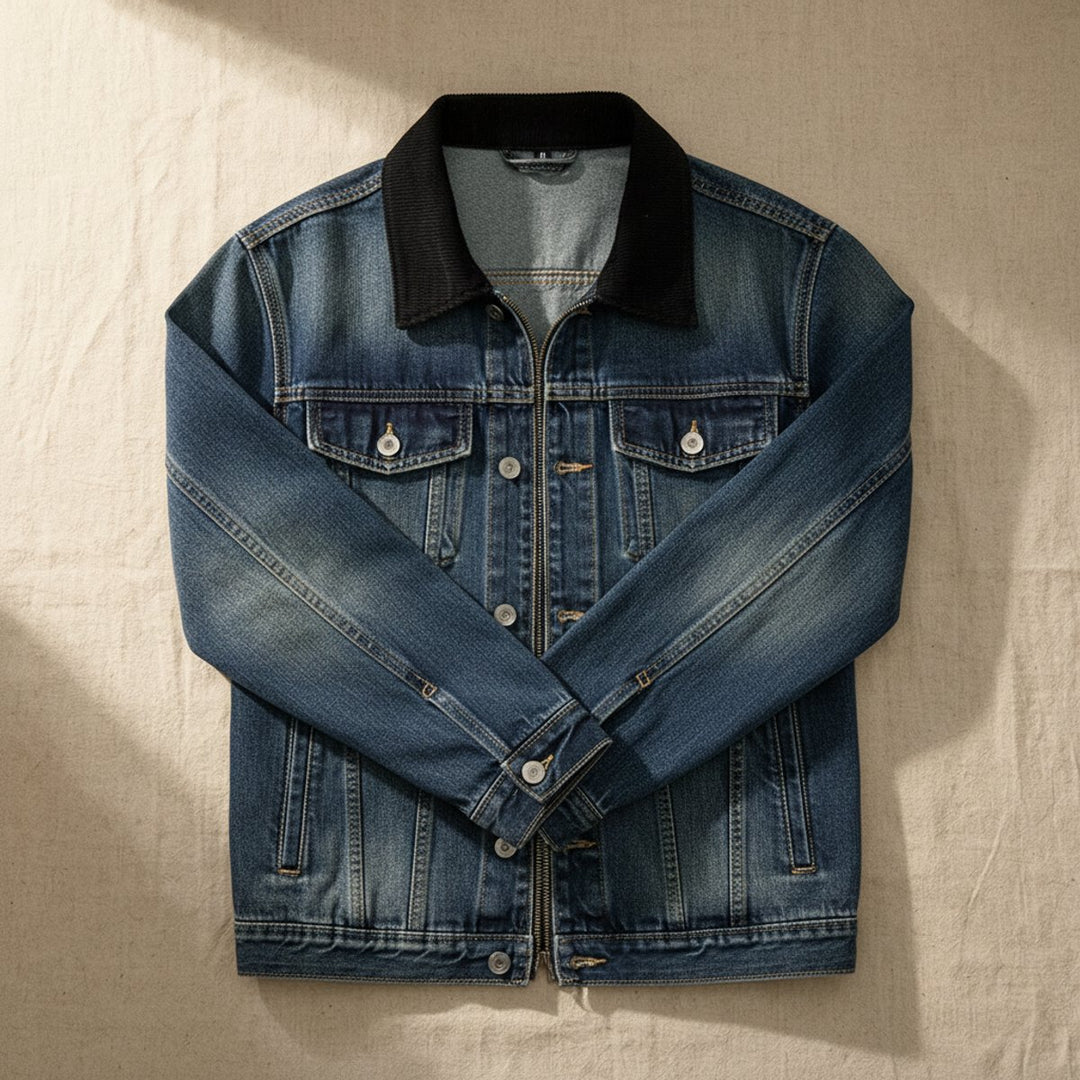 Men's Vintage-Wash Denim Trucker Jacket Mens Coats Outerwear