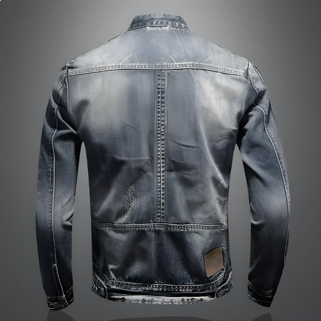 Men's Vintage Wash Retro Denim Bomber Jacket Tailored Fit