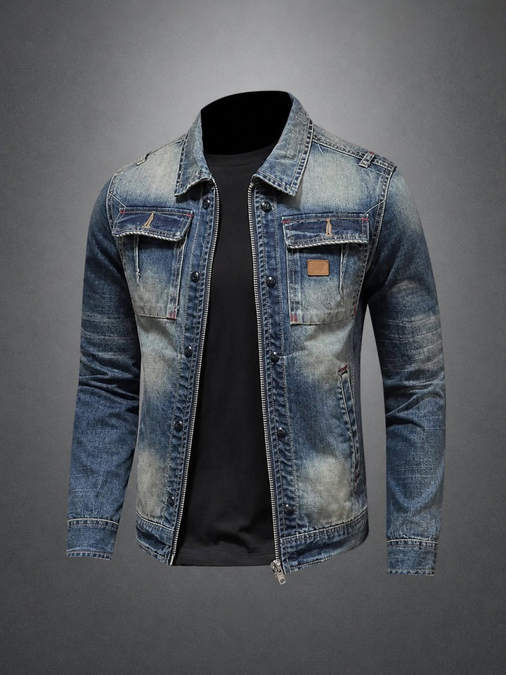 Mens Vintage Washed Zip-Up Denim Jacket