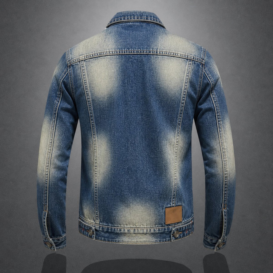 Mens Vintage Washed Zip-Up Denim Jacket