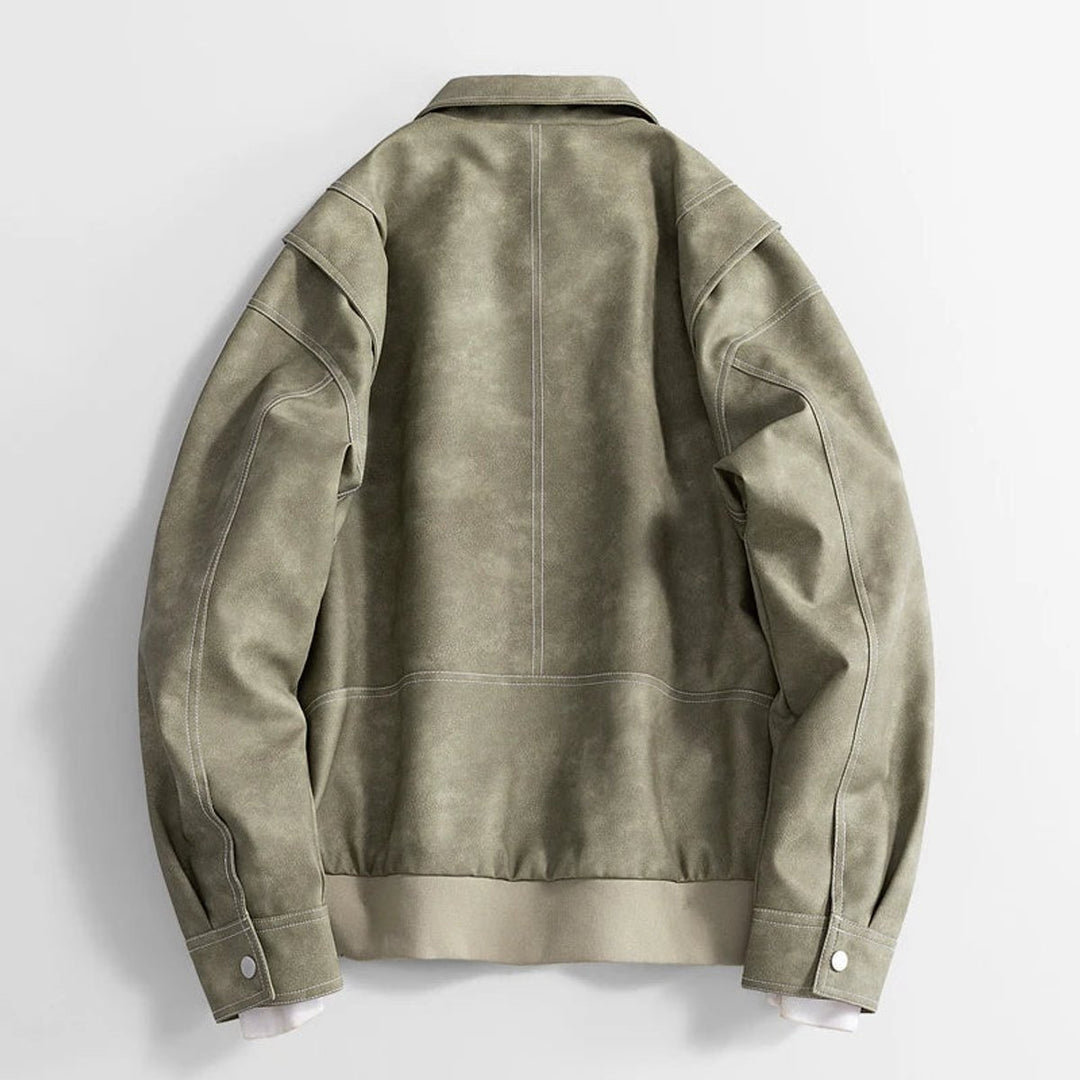 Men's Vintage Zip-Up Faux Leather Bomber Jacket