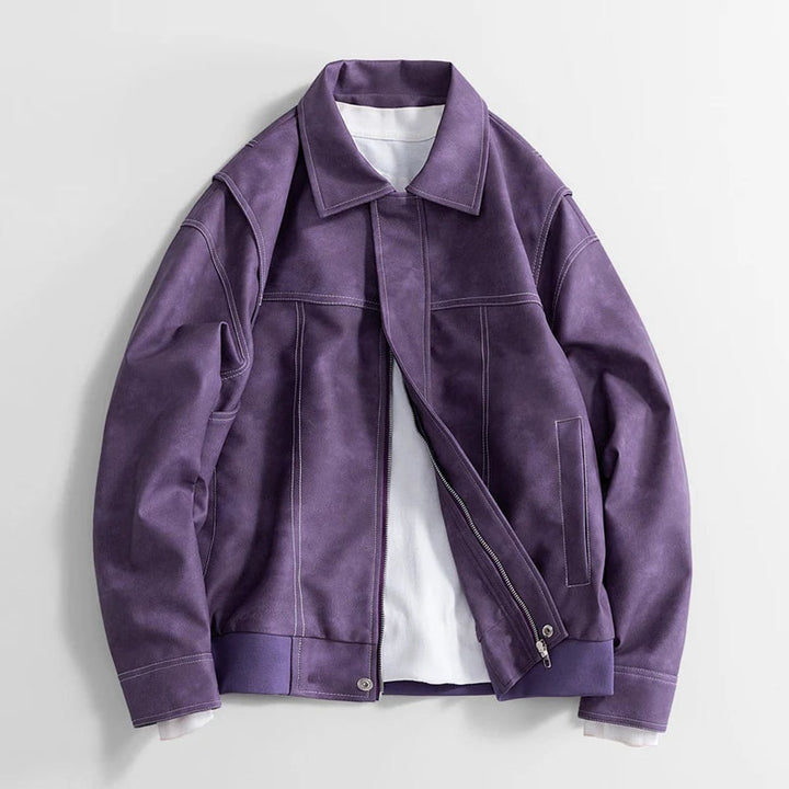Men's Vintage Zip-Up Faux Leather Bomber Jacket