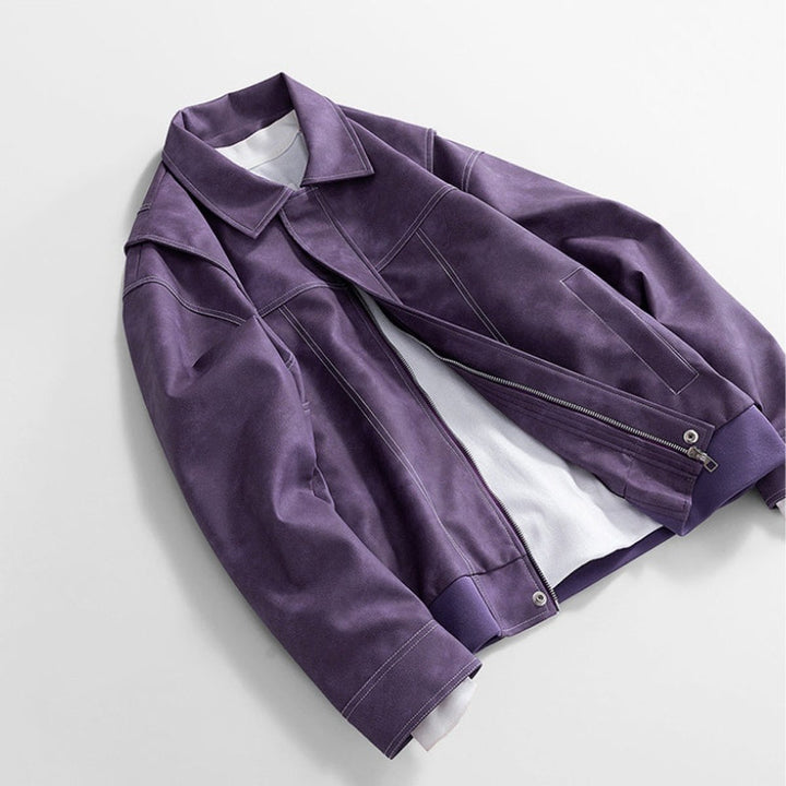 Men's Vintage Zip-Up Faux Leather Bomber Jacket