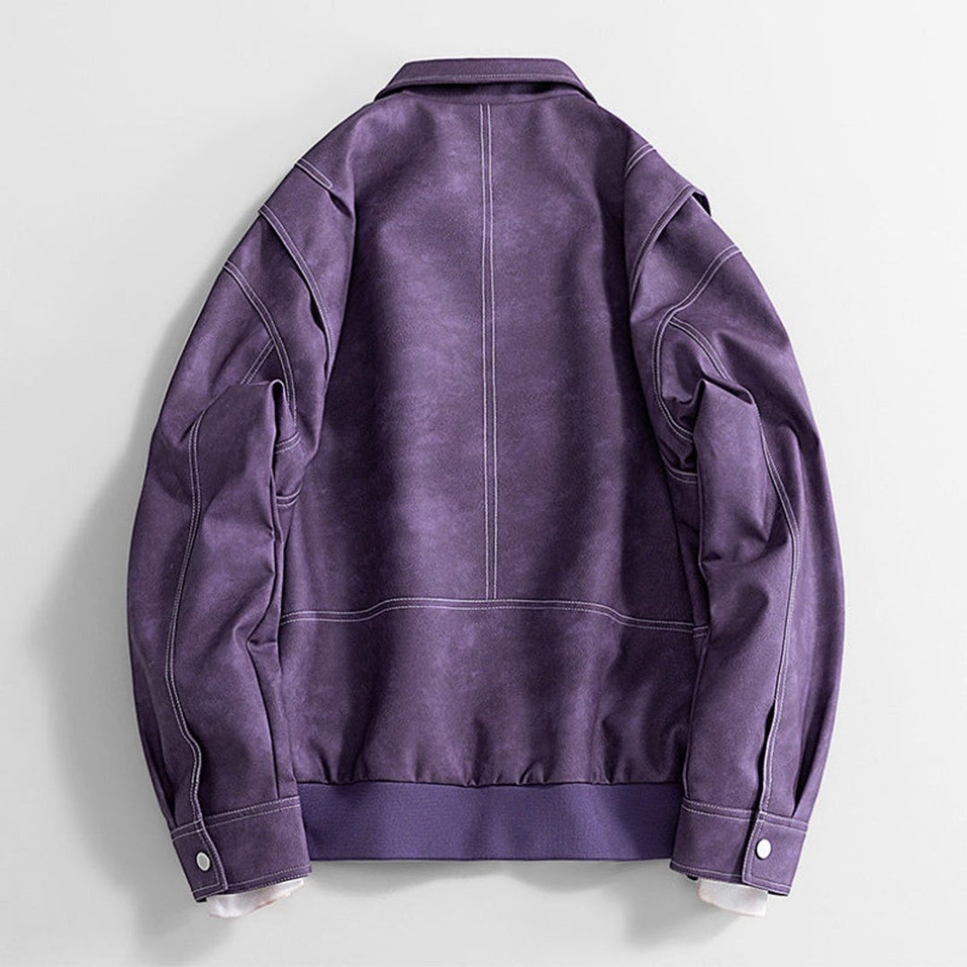 Men's Vintage Zip-Up Faux Leather Bomber Jacket