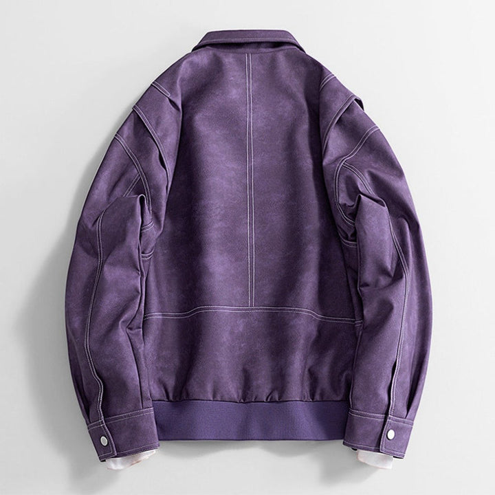 Men's Vintage Zip-Up Faux Leather Bomber Jacket