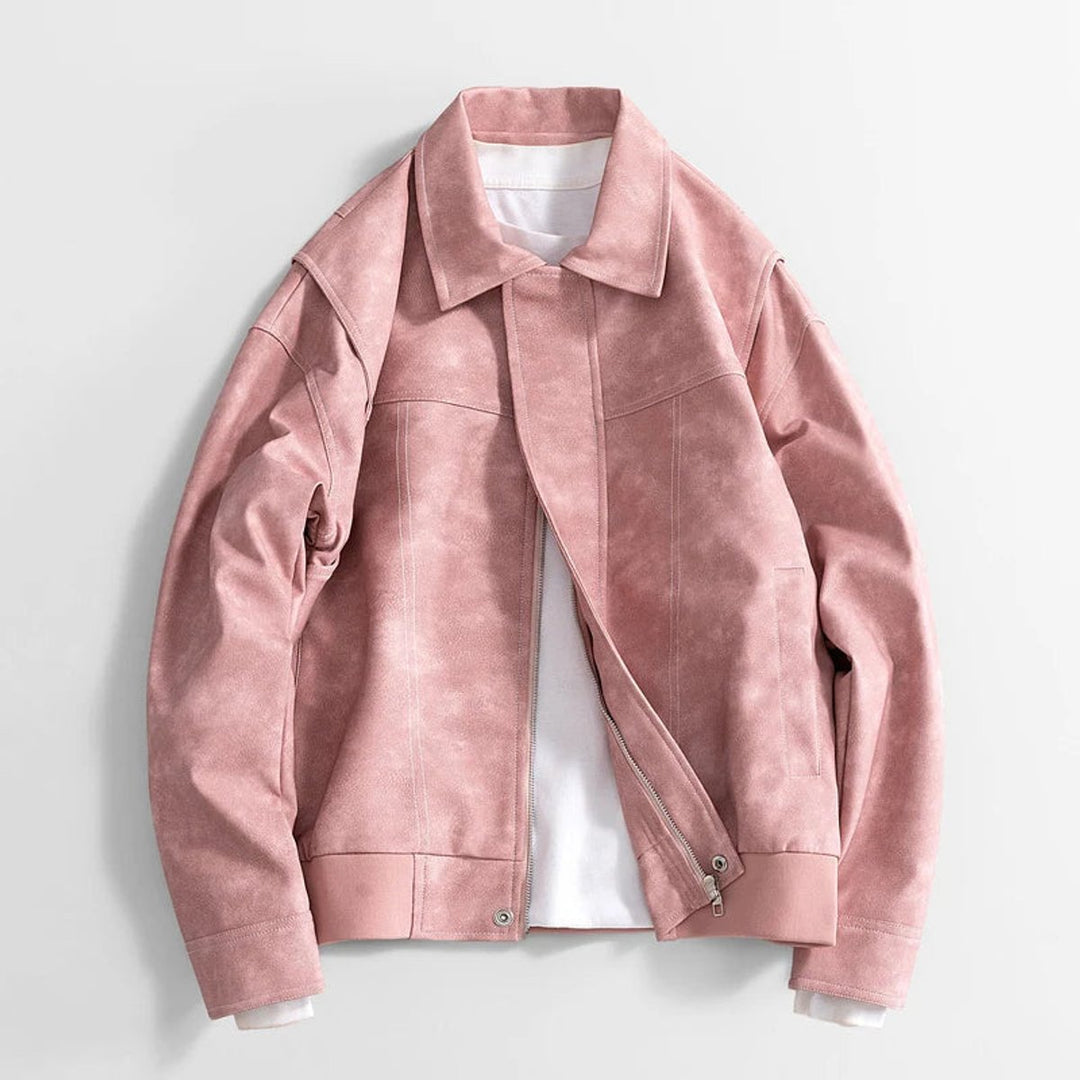 Men's Vintage Zip-Up Faux Leather Bomber Jacket