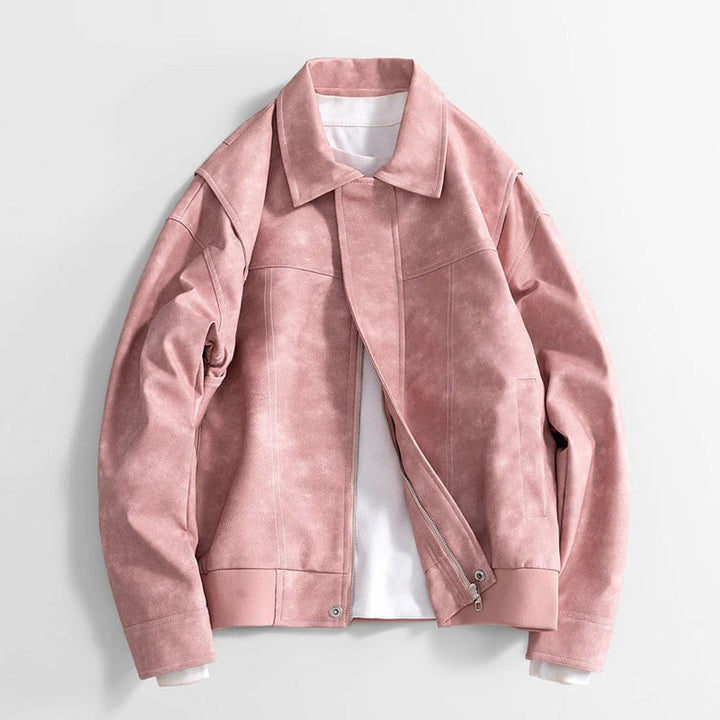Men's Vintage Zip-Up Faux Leather Bomber Jacket