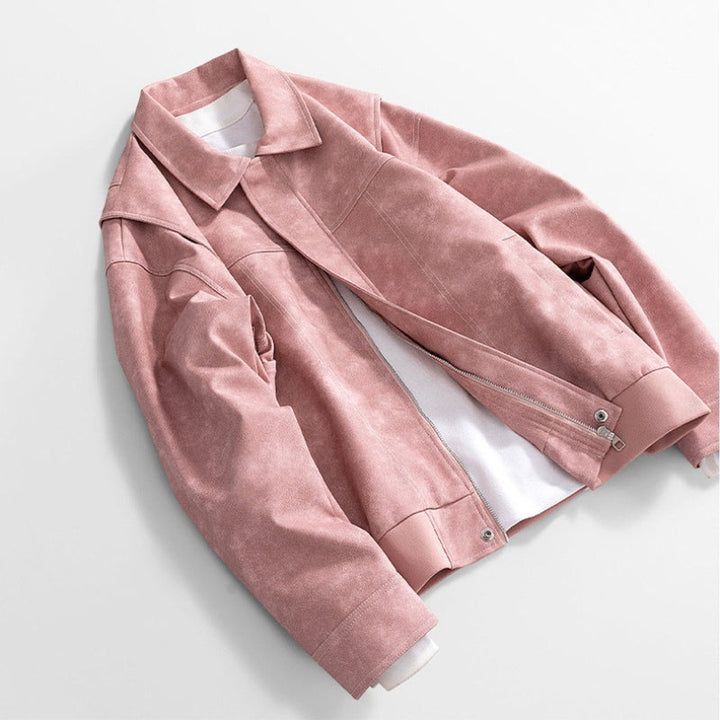 Men's Vintage Zip-Up Faux Leather Bomber Jacket