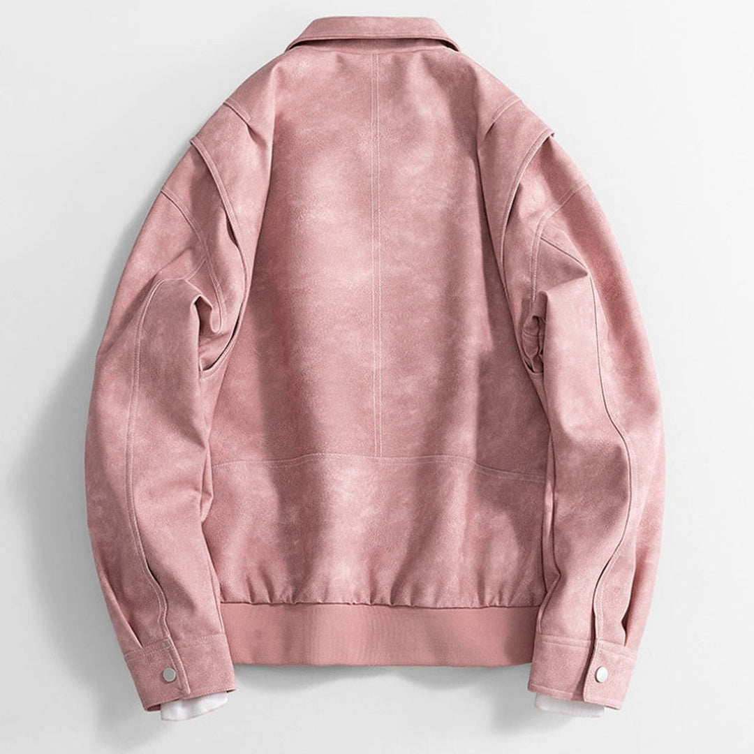 Men's Vintage Zip-Up Faux Leather Bomber Jacket