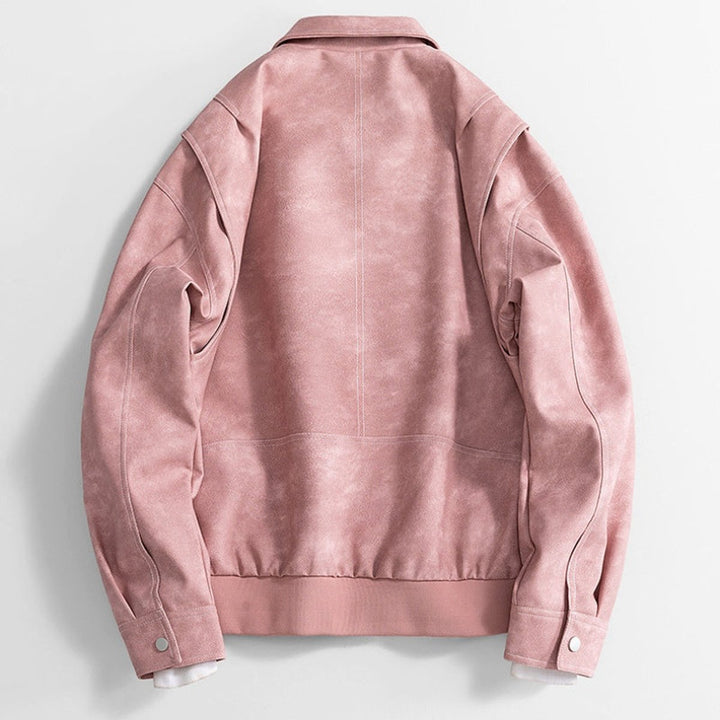 Men's Vintage Zip-Up Faux Leather Bomber Jacket