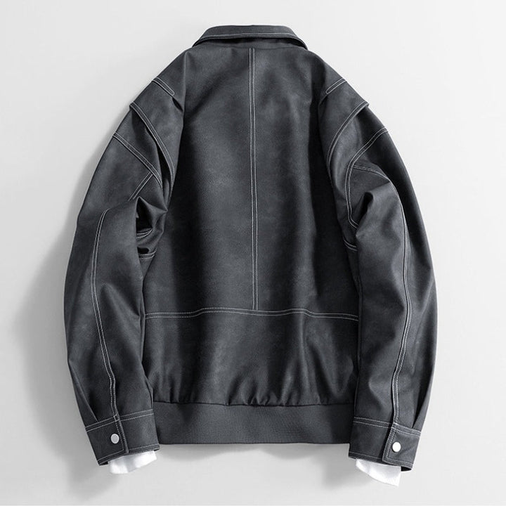 Men's Vintage Zip-Up Faux Leather Bomber Jacket