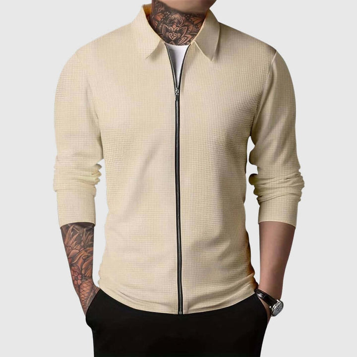 Men's Waffle Knit Full-Zip Bomber Jacket Collared