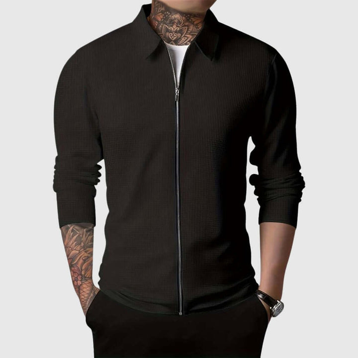 Men's Waffle Knit Full-Zip Bomber Jacket Collared