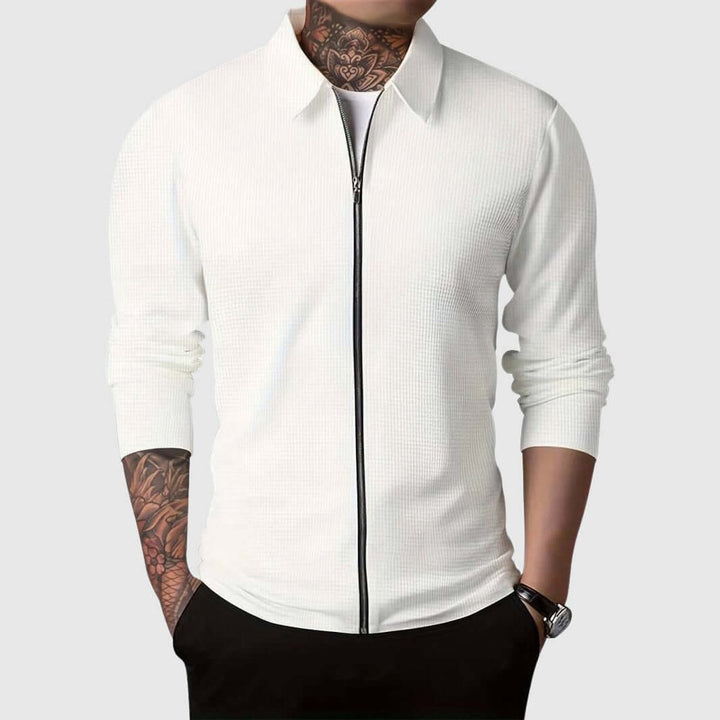 Men's Waffle Knit Full-Zip Bomber Jacket Collared