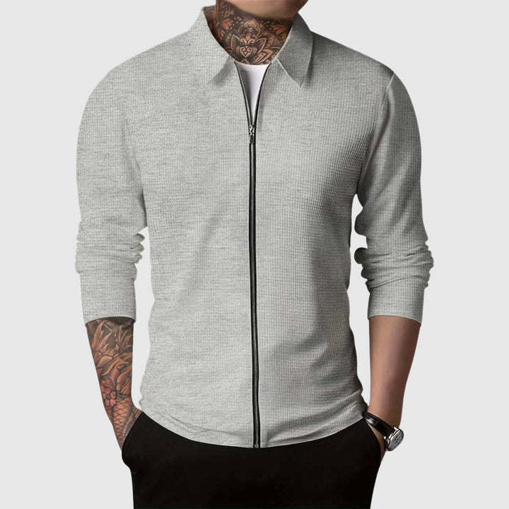 Men's Waffle Knit Full-Zip Bomber Jacket Collared