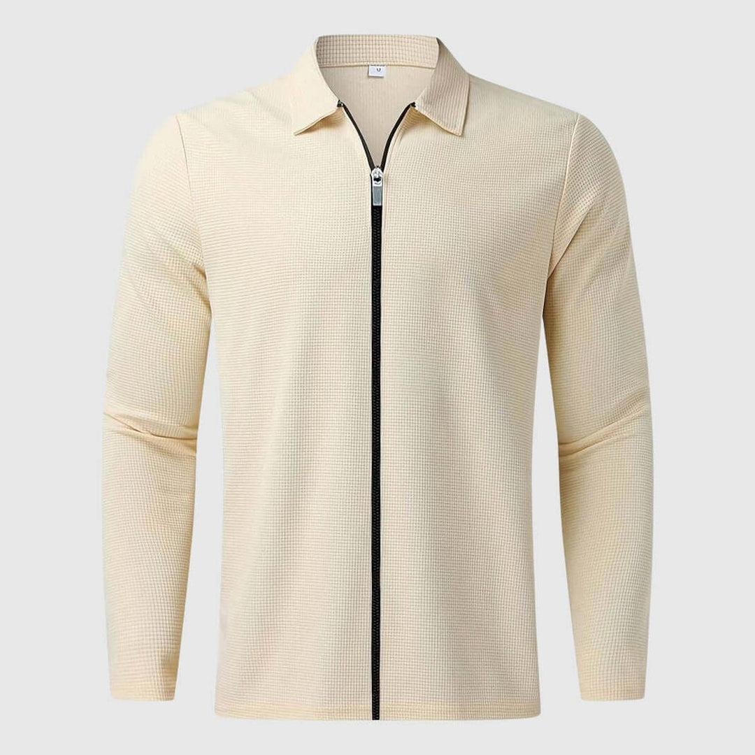 Men's Waffle Knit Full-Zip Bomber Jacket Collared
