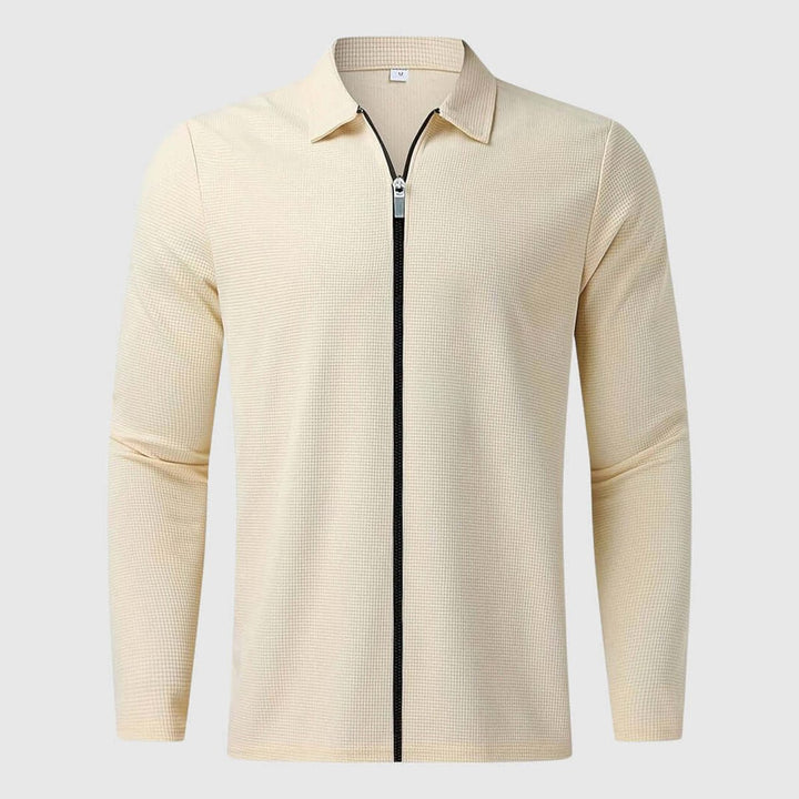 Men's Waffle Knit Full-Zip Bomber Jacket Collared