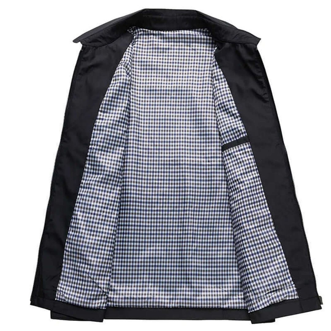 Men's Water-Resistant Zip-Up Bomber Jacket Gingham Lined