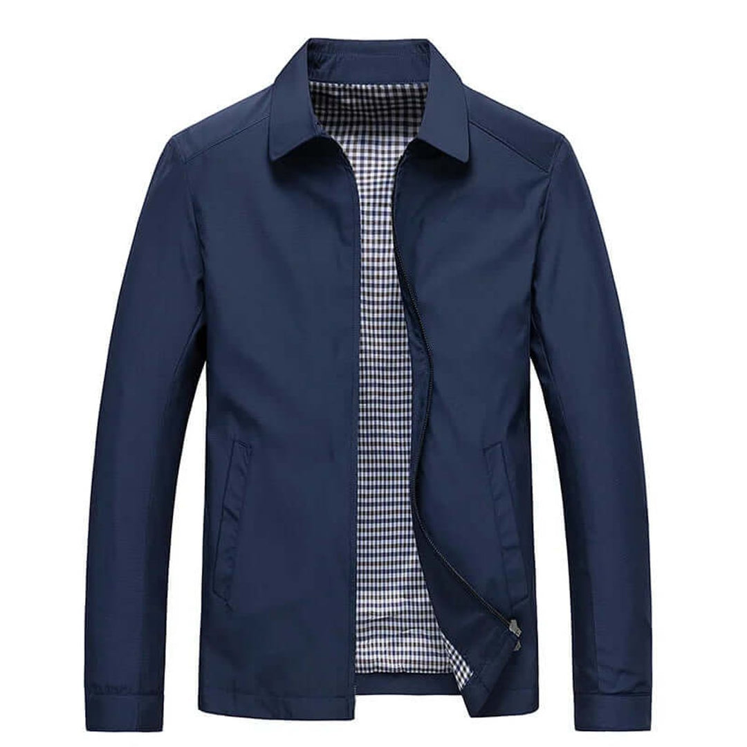 Men's Water-Resistant Zip-Up Bomber Jacket Gingham Lined