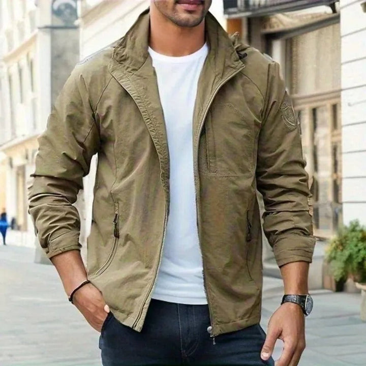 Men's Waterproof Bomber Jacket Lightweight Cargo Zip-Up Coat