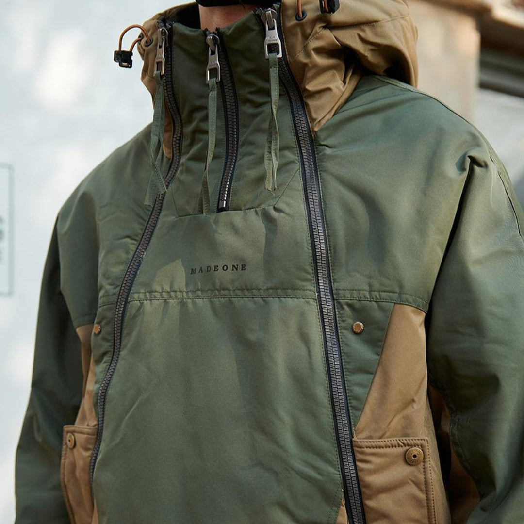 Men's Waterproof Colour-Block Hooded Utilitarian Jacket
