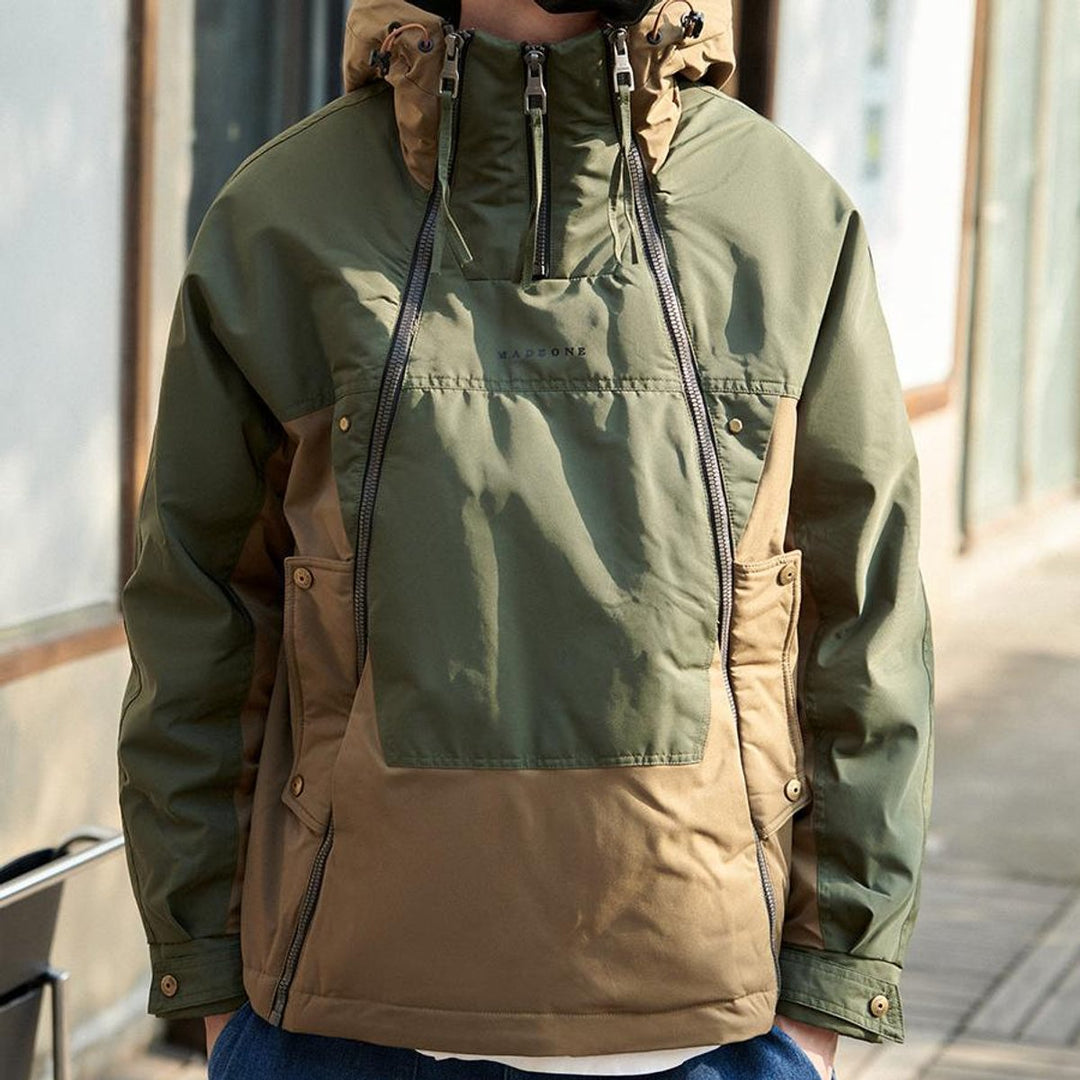 Men's Waterproof Colour-Block Hooded Utilitarian Jacket