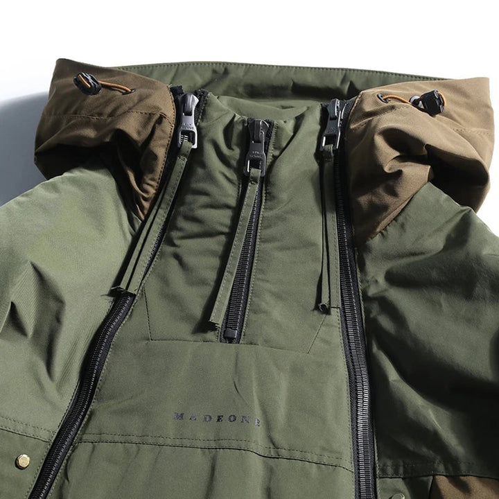 Men's Waterproof Colour-Block Hooded Utilitarian Jacket