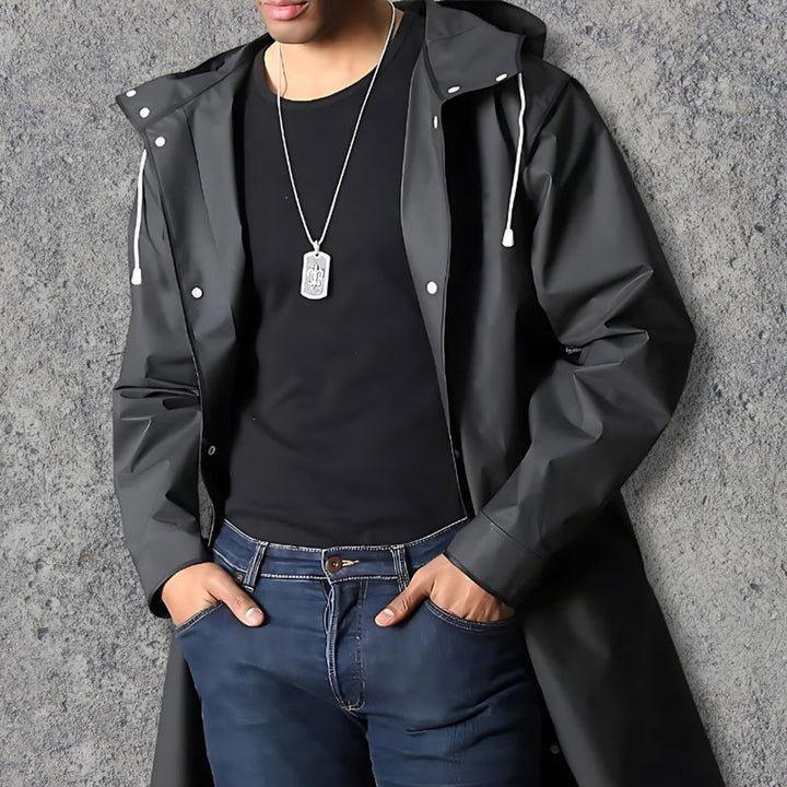 Men's Waterproof Hooded Knee-Length Lightweight Raincoat Jacket