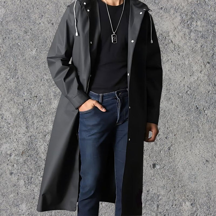 Men's Waterproof Hooded Knee-Length Lightweight Raincoat Jacket