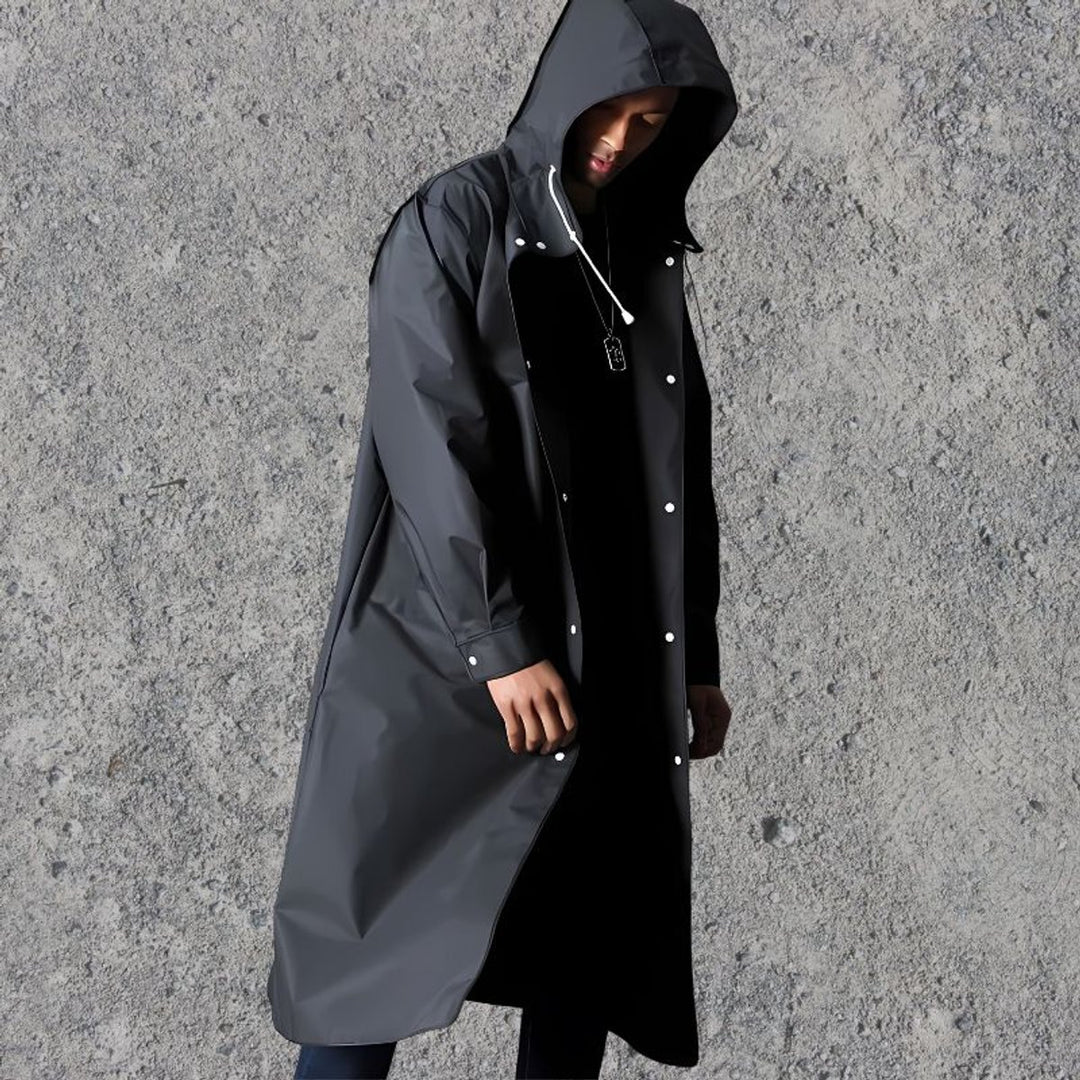Men's Waterproof Hooded Knee-Length Lightweight Raincoat Jacket