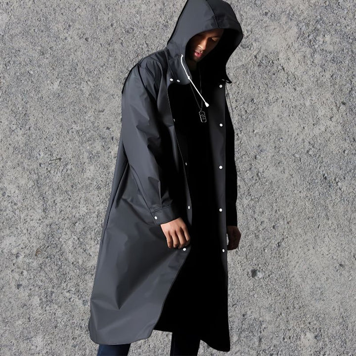 Men's Waterproof Hooded Knee-Length Lightweight Raincoat Jacket