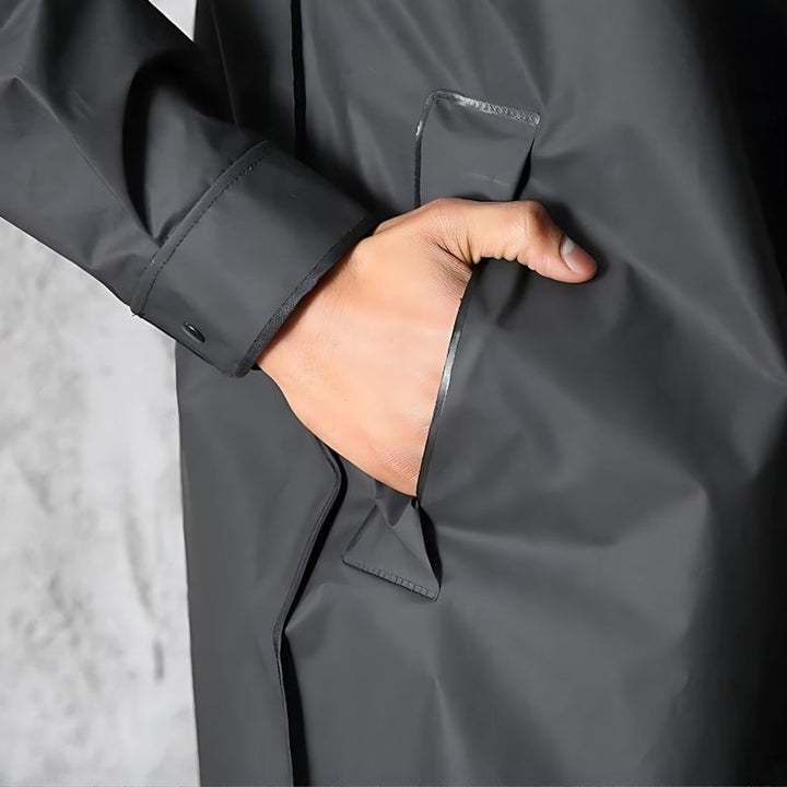 Men's Waterproof Hooded Knee-Length Lightweight Raincoat Jacket