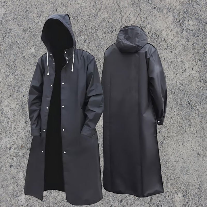 Men's Waterproof Hooded Knee-Length Lightweight Raincoat Jacket