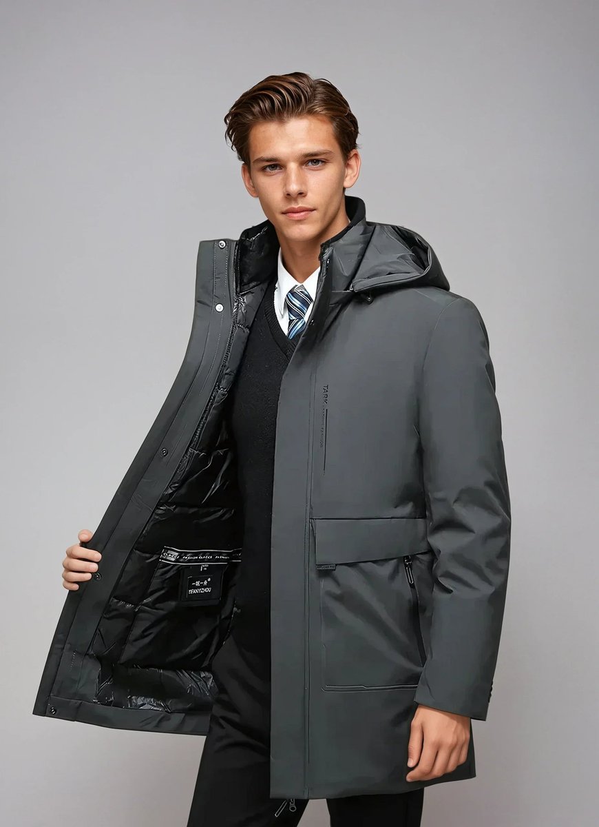 Men's Waterproof Hooded Parka Jacket Smart Casual Overcoat