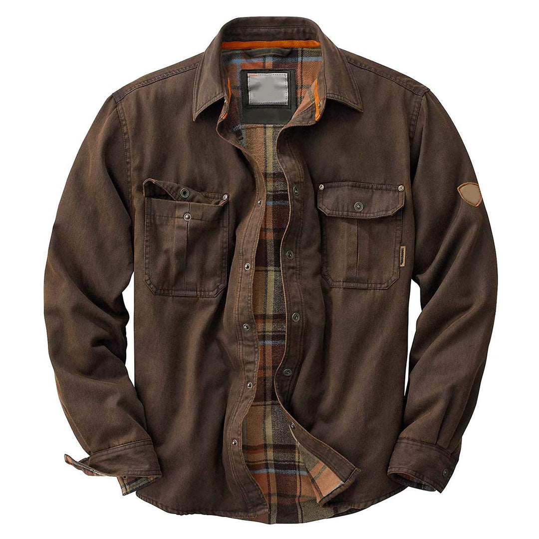 Men's Waxed Cotton Flannel-Lined Trucker Jacket Waterproof Coat