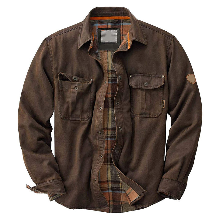 Men's Waxed Cotton Flannel-Lined Trucker Jacket Waterproof Coat