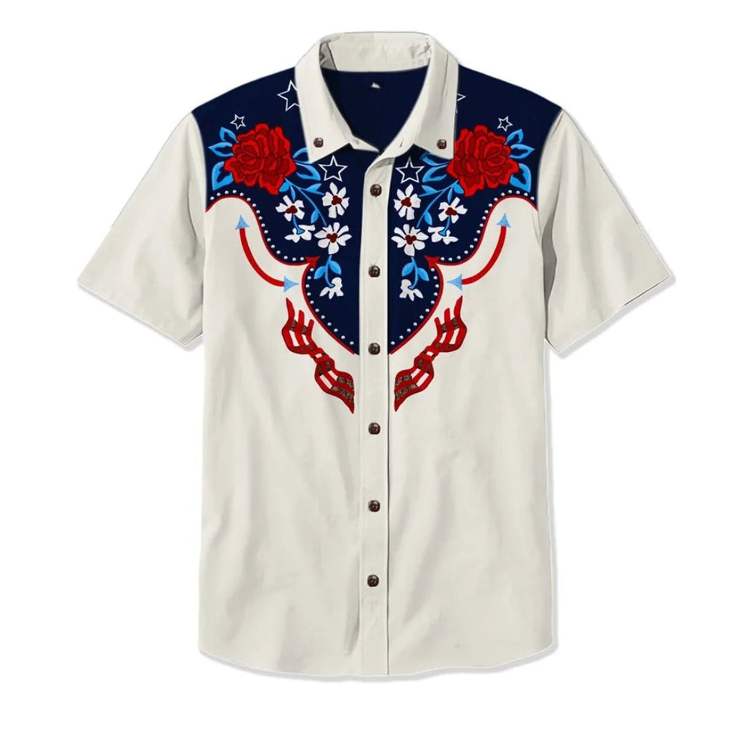 Men's Western Embroidered Short-Sleeve Shirt Relaxed Fit