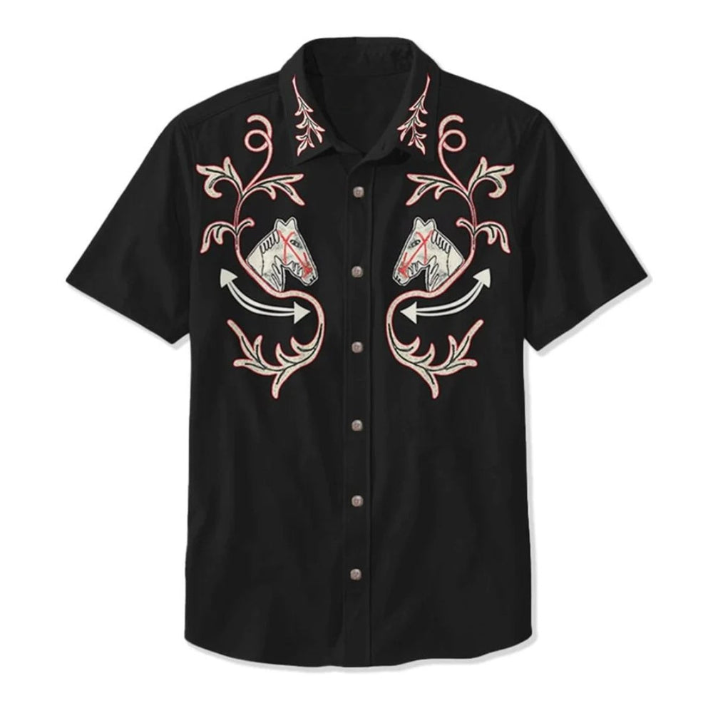 Men's Western Embroidered Short-Sleeve Shirt Relaxed Fit