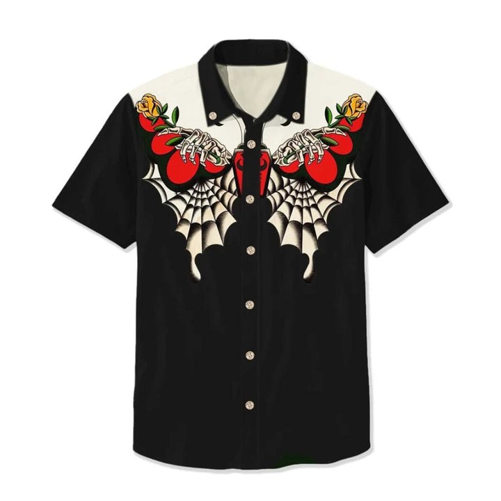 Mens Western Shirt Short-Sleeve Relaxed-Fit Astronaut Cowboy Print