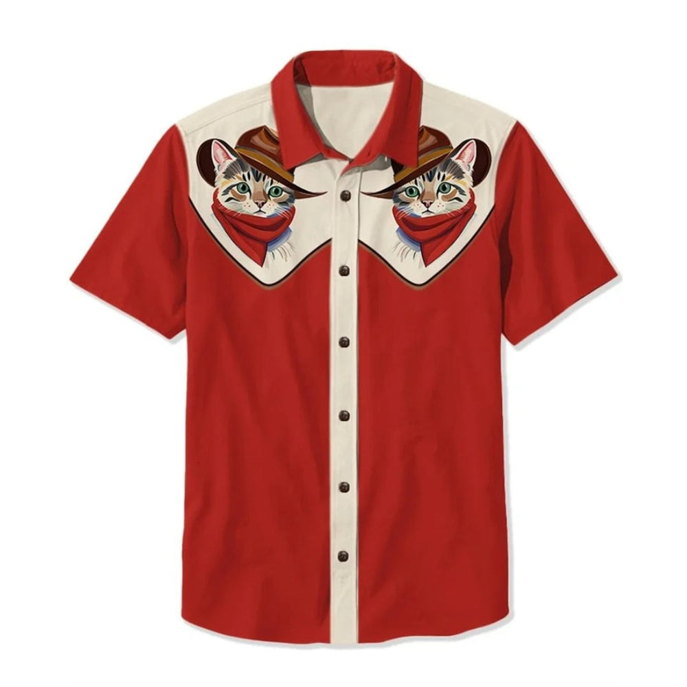 Mens Western Shirt Short-Sleeve Relaxed-Fit Astronaut Cowboy Print
