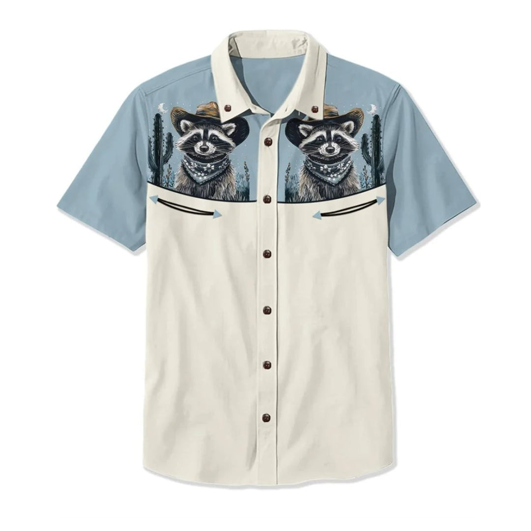 Mens Western Shirt Short-Sleeve Relaxed-Fit Astronaut Cowboy Print