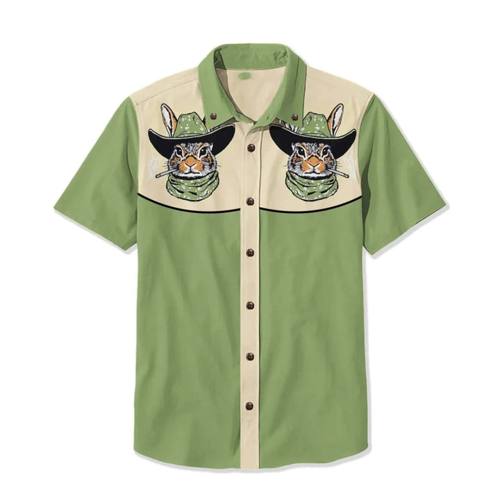 Mens Western Shirt Short-Sleeve Relaxed-Fit Astronaut Cowboy Print