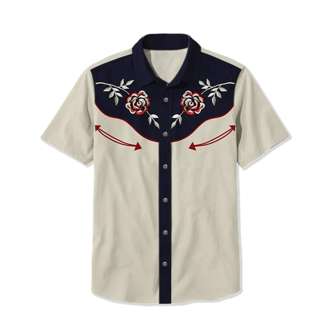 Mens Western Shirt Short-Sleeve Relaxed-Fit Astronaut Cowboy Print