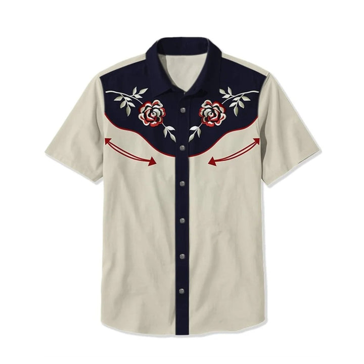 Mens Western Shirt Short-Sleeve Relaxed-Fit Astronaut Cowboy Print