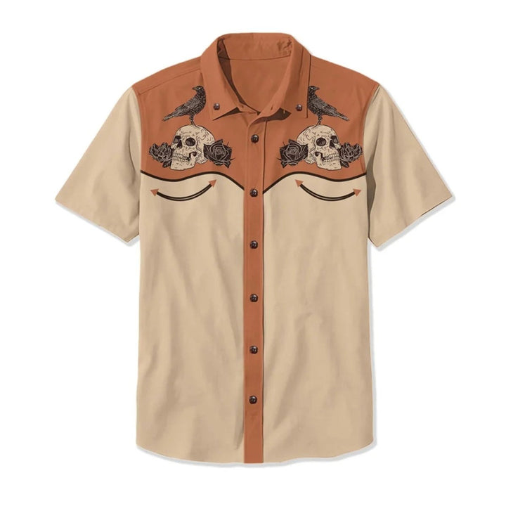 Mens Western Shirt Short-Sleeve Relaxed-Fit Astronaut Cowboy Print