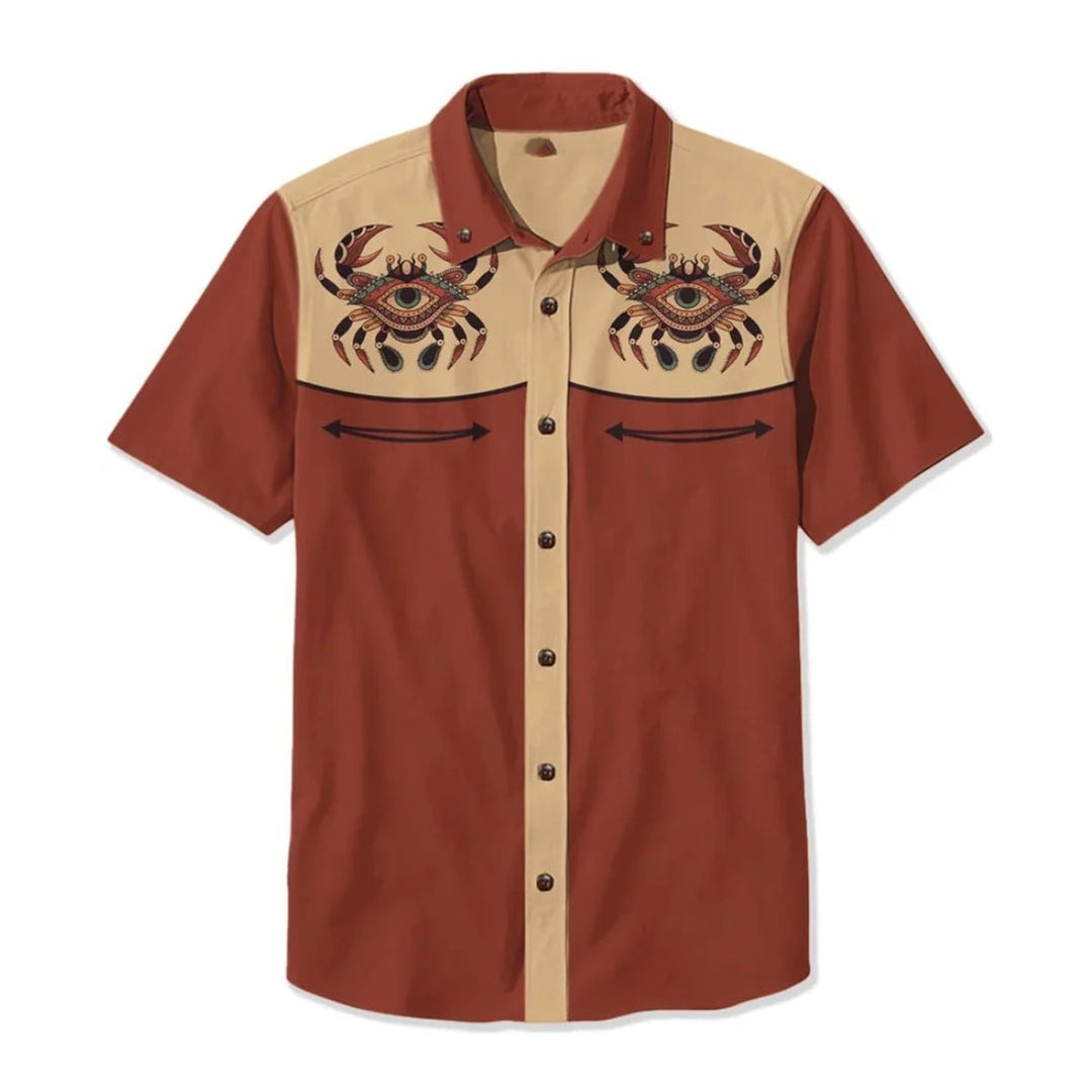 Mens Western Shirt Short-Sleeve Relaxed-Fit Astronaut Cowboy Print