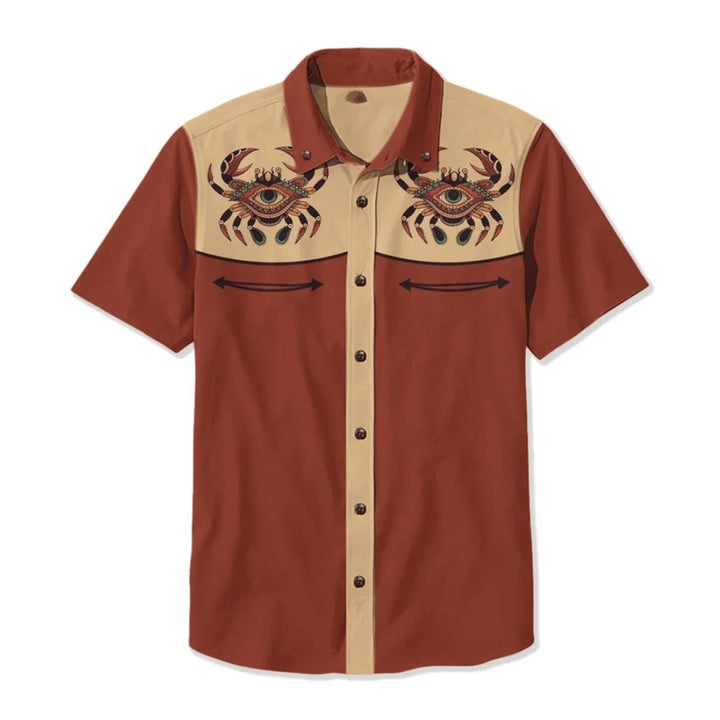 Mens Western Shirt Short-Sleeve Relaxed-Fit Astronaut Cowboy Print