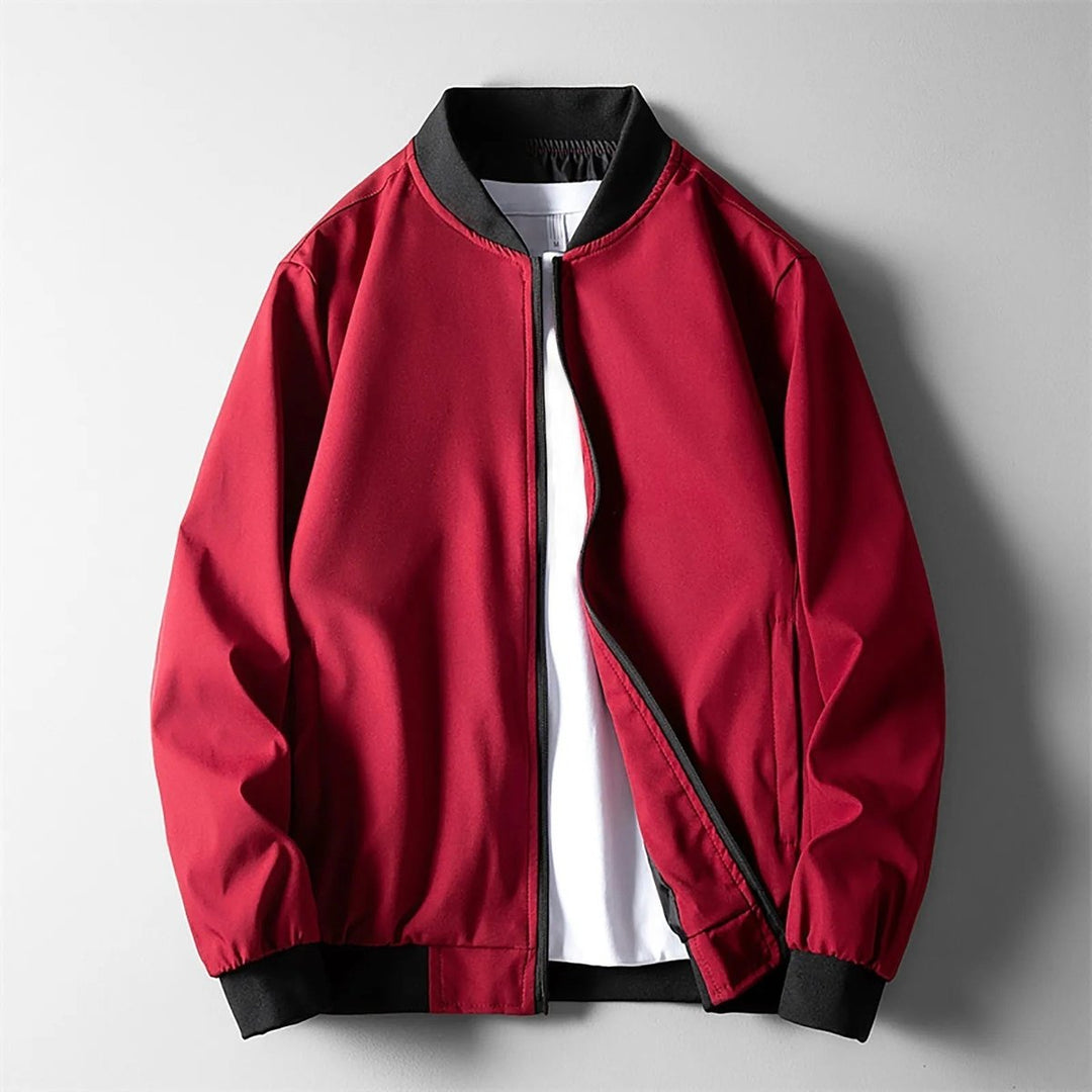 Mens Wind-Resistant Softshell Bomber Jacket Ribbed Trim