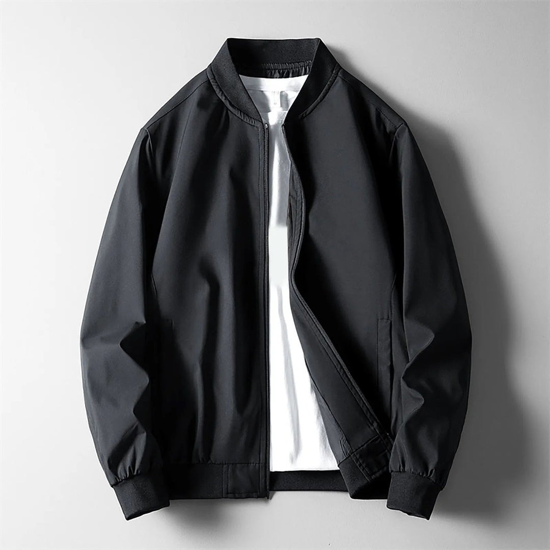 Mens Wind-Resistant Softshell Bomber Jacket Ribbed Trim